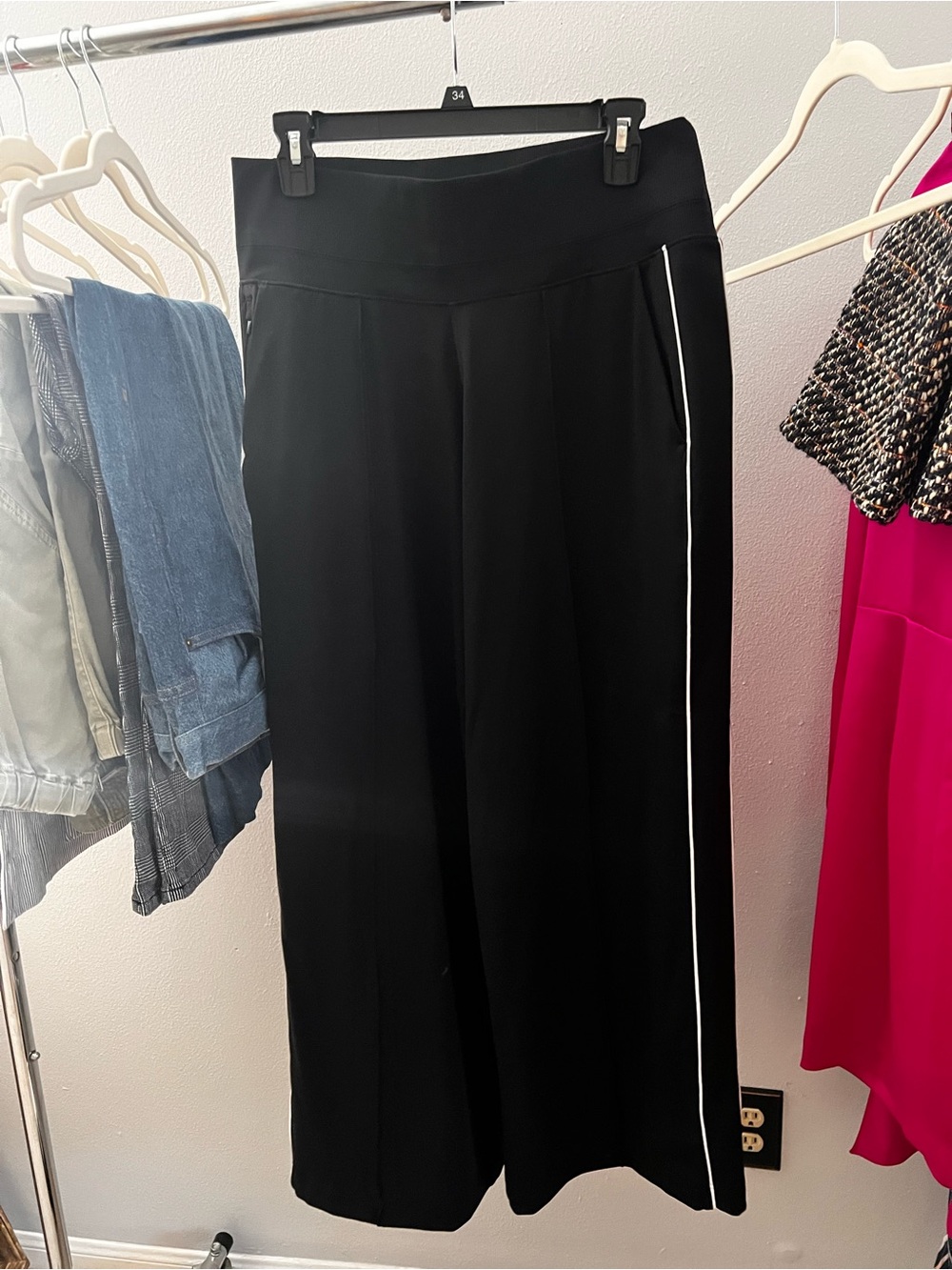 Athleta Black Wide-Leg Pants with White Side Stripe